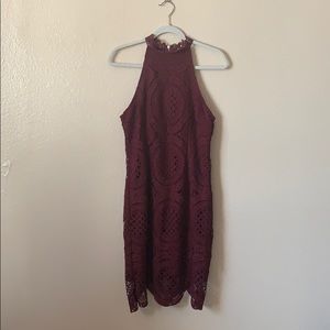Maroon Lace High Neck Dress